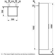 LAUFEN BASE Vysoká skrinka, pánty dvierok vľavo (bočnice korpusu s rádiusom), 350x335x1650 mm, Biela matná 260, H4026711102601