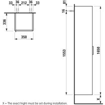 LAUFEN BASE Vysoká skrinka, pánty dvierok vpravo (bočnice korpusu s rádiusom), 350x335x1650 mm, Biela matná 260, H4026721102601
