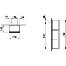 LAUFEN BASE Otvorená skrinka so zrkadlom, 250x185x700 mm, Šedá traffic 266, H4029501102661