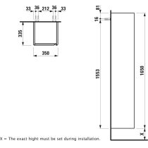LAUFEN BASE Vysoká skrinka, 1 dvierka, závesy vľavo, 350x335x1650 mm, Biela matná 260, H4030311102601