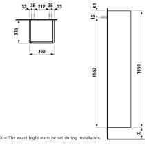 LAUFEN BASE Vysoká skrinka, 1 dvierka, závesy vpravo, s držiakom z tmavého hliníka, 350x335x1650 mm, Tmavohnedý brest 263, H4030341102631