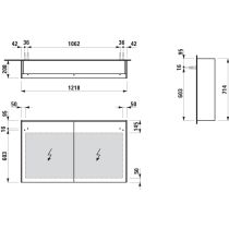 LAUFEN LANI Zrkadlová skrinka, 1200 mm, 2 dvere, s vodorovným LED osvetlením, 2 sklenené poličky, el. zásuvka, 1220x210x715 mm, Multicolour farby 999, H4038221129991