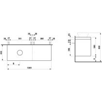 LAUFEN LANI Modulárna zostava 1400, umývadlová doska 65 mm (.260 biela matná), s výrezom vľavo, so 2 zásuvkami: zásuvkový element 800 ľavý + zásuvkový element 600 pravý, 1370x495x580 mm, Multicolour farby 999, H4045821129991