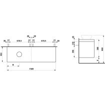 LAUFEN LANI Modulárna zostava 1600, umývadlová doska 65 mm (.260 biela matná), s výrezom vľavo, so 2 zásuvkami: zásuvkový element 800 pravý + zásuvkový element 800 ľavý, 1570x495x580 mm, Biela matná 260, H4045921122601