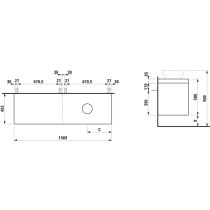 LAUFEN LANI Modulárna zostava 1600, umývadlová doska 65 mm (.260 biela matná), s výrezom vpravo, so 2 zásuvkami: zásuvkový element 800 pravý + zásuvkový element 800 ľavý, 1570x495x580 mm, Šedá traffic 266, H4045931122661