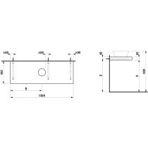 LAUFEN LANI Umývadlová doska 1400, s 1 výrezom uprostred, hrúbka: 65 mm, vr. 3 nástenných držiakov, 1370x495x65 mm, Biela matná 260, H4046811122601