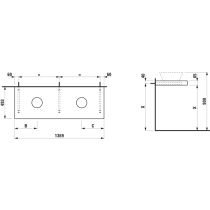 LAUFEN LANI Umývadlová doska 1400, s výrezom vľavo a vpravo, hrúbka: 65 mm, vr. 3 nástenných držiakov, 1370x495x65 mm, Divoký dub 267, H4046841122671
