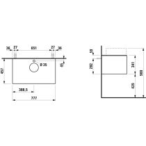 LAUFEN SONAR Skrinka pod umývadlo, s 1 zásuvkou, pre umývadlové misy H812340, H812341, H812342, H812343, s výrezom uprostred vr. otvoru pre batériu uprostred, 775x455x340 mm, Biela matná & nero marquina 143, H4054150341431