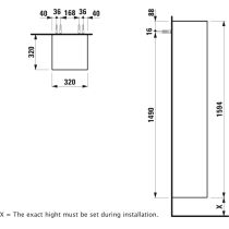 LAUFEN SONAR Vysoká skrinka, závesy dverí vpravo, 320x320x1595 mm, Titán 042, H4054920340421