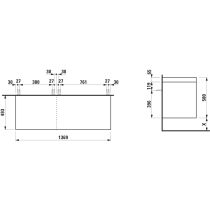 LAUFEN LANI Modulárna zostava 1400, umývadlová doska 65 mm (.260 šedá traffic), bez výrezu, so 2 zásuvkami: zásuvkový element 800 pravý + zásuvkový element 600 ľavý, 1370x495x580 mm, Špeciálne farby 990, H4055811129901