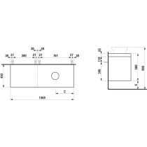 LAUFEN LANI Modulárna zostava 1400, umývadlová doska 65 mm (.260 šedá traffic), s výrezom vpravo, so 2 zásuvkami: zásuvkový element 800 pravý + zásuvkový element 600 ľavý, 1370x495x580 mm, Biela matná 260, H4055831122601