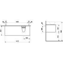 LAUFEN THE NEW CLASSIC Skrinka pod umývadlo, s 1 zásuvkou, s výrezom vpravo, pre umývadlá 816852, 1175x455x345 mm, Biela lakovaná 631, H4060860856311