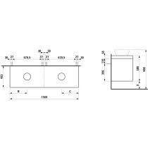LAUFEN LANI Modulárna zostava 1600, umývadlová doska 65 mm (.267 divoký dub), s výrezom vľavo a vpravo, so 2 zásuvkami: zásuvkový element 800 pravý + zásuvkový element 800 ľavý, 1570x495x580 mm, Divoký dub 267, H4065941122671
