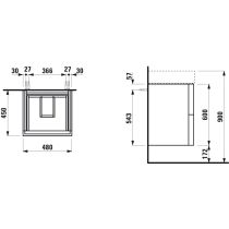 LAUFEN Kartell LAUFEN Skrinka pod umývadlo, s 2 zásuvkami, vrátane zásuvkového organizéra, pre umývadlo H810332, 480x450x600 mm, Bridlica šedá 642, H4075090336421
