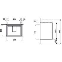 LAUFEN Kartell LAUFEN Skrinka pod umývadlo, s 2 zásuvkami, vrátane zásuvkového organizéra, pre umývadlá H810333, H810338, H810339, H813332, 580x450x600 mm, Šedomodrá 645, H4075690336451