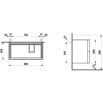 LAUFEN Kartell LAUFEN Skrinka pod umývadlo, s 2 zásuvkami, vrátane zásuvkového organizéra, pre umývadlo H810339, 880x450x600 mm, Bridlica šedá 642, H4076080336421