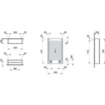 LAUFEN FRAME 25 Zrkadlová skrinka, hliníková, 1 dvojité zrkadlové dvere, s 2 LED osvetľovacími prvkami, s EÚ zásuvkami, so senzorovým vypínačom, pravé dvere, 450x150x750 mm, Biela lesklá 145, H4083029001451