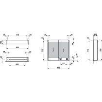 LAUFEN FRAME 25 Zrkadlová skrinka, hliníková, s 2 LED osvetľovacími prvkami a spodným ambient osvetlením, bez zásuvky, bez senzorového vypínača, 800x150x750 mm, Biela lesklá 145, H4085739001451
