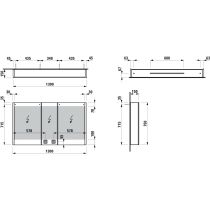 LAUFEN FRAME 25 Zrkadlová skrinka, hliníková, 3 dvojité zrkadlové dvere, so 4 LED osvetľovacími prvkami a spodným ambient osvetlením, bez zásuvky, bez senzorového vypínača, 1300x150x750 mm, Biela lesklá 145, H4087749001451
