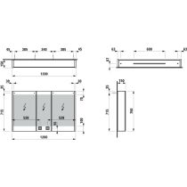 LAUFEN FRAME 25 Hliníková zrkadlová skrinka, LED osvetlenie, bez el. zásuvky, bez senzorového spínača, 1200x150x750 mm, Zrkadlo 144, H4088249001441