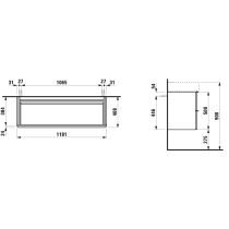 LAUFEN SPACE Skrinka pod umývadlo, s 2 zásuvkami, pre umývadlo 810289, 1185x410x520 mm, Biela matná, hliníková rúčka 100, H4102221601001
