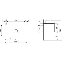 LAUFEN ARUN Zásuvkový element 1000, s 1 zásuvkou, s výrezom uprostred, s vrchnou doskou Ardesia Bianca, 1005x505x390 mm, Noce Canaletto – drevená dyha 630, H4141111516301
