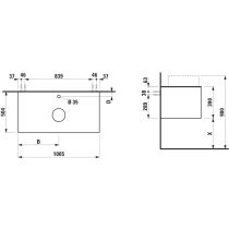 LAUFEN ARUN Zásuvkový element 1000, s 1 zásuvkou, s výrezom uprostred, s vrchnou doskou Ardesia Bianca vr. otvoru pre batériu, 1005x505x390 mm, Noce Canaletto – drevená dyha 630, H4141151516301