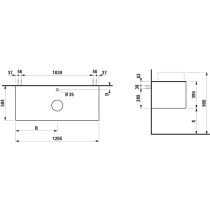 LAUFEN ARUN Zásuvkový element 1200, s 1 zásuvkou, s výrezom uprostred, s vrchnou doskou Ardesia Bianca vr. otvoru pre batériu, 1205x505x390 mm, Noce Canaletto – drevená dyha 630, H4141251516301