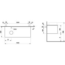 LAUFEN ARUN Zásuvkový element 1200, s 1 zásuvkou, s výrezom vľavo, s vrchnou doskou Ardesia Bianca vr. otvoru pre batériu, 1205x505x390 mm, Bledý dub 250, H4141261512501