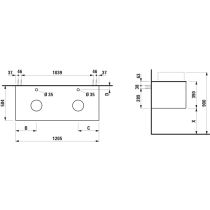 LAUFEN ARUN Zásuvkový element 1200, s 1 zásuvkou, s výrezom vľavo a vpravo, s vrchnou doskou Ardesia Bianca vr. otvoru pre batériu, 1205x505x390 mm, Bledý dub 250, H4141291512501