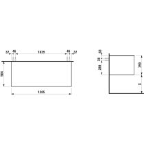 LAUFEN ARUN Zásuvkový element 1200, s 1 zásuvkou, bez výrezu, s vrchnou doskou Ardesia Nera, 1205x505x390 mm, Špeciálne farby 990, H4151201519901