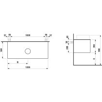 LAUFEN ARUN Zásuvkový element 1200, s 1 zásuvkou, s výrezom uprostred, s vrchnou doskou Ardesia Nera, 1205x505x390 mm, Noce Canaletto – drevená dyha 630, H4151211516301