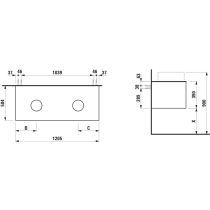 LAUFEN ARUN Zásuvkový element 1200, s 1 zásuvkou, s výrezom vľavo a vpravo, s vrchnou doskou Ardesia Nera, 1205x505x390 mm, Špeciálne farby 990, H4151241519901