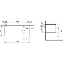 LAUFEN ARUN Zásuvkový element 1200, s 1 zásuvkou, s výrezom vpravo, s vrchnou doskou Ardesia Nera vr. otvoru pre batériu, 1205x505x390 mm, Bledý dub 250, H4151271512501