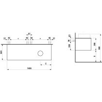 LAUFEN ARUN Zásuvkový element 1400, s 2 zásuvkami, s výrezom vpravo, s vrchnou doskou Ardesia Nera, 1405x505x390 mm, Špeciálne farby 990, H4151331519901
