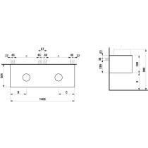 LAUFEN ARUN Zásuvkový element 1400, s 2 zásuvkami, s výrezom vľavo a vpravo, s vrchnou doskou Ardesia Nera, 1405x505x390 mm, Bledý dub 250, H4151341512501