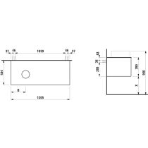 LAUFEN ARUN Zásuvkový element 1200, s 1 zásuvkou, s výrezom vľavo, s vrchnou doskou Botticino Crema, 1205x505x390 mm, Špeciálne farby 990, H4171221519901
