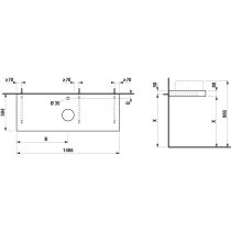 LAUFEN ARUN Umývadlová doska 1400, s výrezom uprostred, hrúbka 80 mm, vr. otvoru pre batériu, vr. 3 nástenných držiakov, 1405x505x80 mm, Výber kamenných dekorov 770, H4191351517701