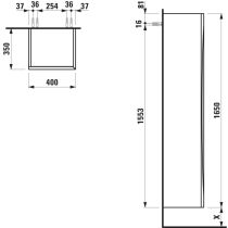 LAUFEN ARUN Vysoká skrinka 1650, 1 dvierka, závesy dverí vpravo, 400x350x1650 mm, Špeciálne farby 990, H4195021519901