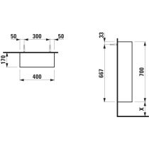 LAUFEN ARUN Stredná skrinka, otvorená predná časť, dymové sklo 8 mm, 400x170x700 mm, Špeciálne farby 990, H4195101519901