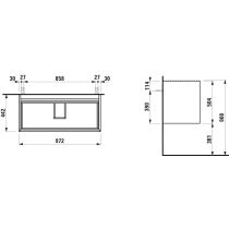 LAUFEN MEDA Skrinka pod umývadlo, 2 zásuvky, pre umývadlo H814118 z materiálu Marbond, 970x440x505 mm, Biela matná 260, H4216920112601