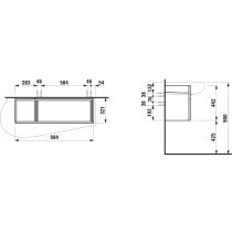 LAUFEN ILBAGNOALESSI Skrinka pod umývadlo 1200, s 1 zásuvkou, s výrezom pre sifón vľavo, pre umývadlo H814973, 995x320x340 mm, Tmavohnedá 429, H4304210974291
