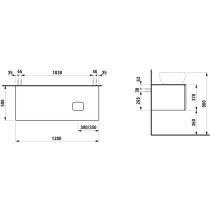 LAUFEN ILBAGNOALESSI Zásuvkový element 1200, s 1 zásuvkou, s výrezom vpravo, top Calce Avorio, pre umývadlo H818975/6, H818977/8, 1200x500x370 mm, Multicolour farby 999, H4313130979991