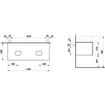 LAUFEN ILBAGNOALESSI Zásuvkový element 1200, s 1 zásuvkou, s výrezom vľavo a vpravo, top Calce Avorio, pre umývadlo H818975/6, 1200x500x370 mm, Špeciálne farby 990, H4313140979901