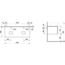 LAUFEN ILBAGNOALESSI Zásuvkový element 1200, s 1 zásuvkou, s výrezom vľavo a vpravo, top Calce Avorio vr. otvoru pre batériu, pre umývadlo H818975/6, 1200x500x370 mm, Biela matná 260, H4313180972601