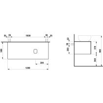 LAUFEN ILBAGNOALESSI Zásuvkový element 1200, s 1 zásuvkou, s výrezom vpravo, top Calce Avorio, pre umývadlo H818974, 1200x500x370 mm, Noce Canaletto – drevená dyha 630, H4313230976301