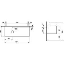 LAUFEN ILBAGNOALESSI Zásuvkový element 1200, s 1 zásuvkou, s výrezom vľavo, top Calce Avorio vr. otvoru pre batériu, pre umývadlo H818974, 1200x500x370 mm, Špeciálne farby 990, H4313240979901