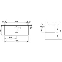 LAUFEN ILBAGNOALESSI Zásuvkový element 1200, s 1 zásuvkou, s výrezom uprostred, top Marrone Naturale vr. otvoru pre batériu, pre umývadlo H818975/6, H818977/8, 1200x500x370 mm, Multicolour farby 999, H4323150979991