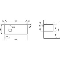 LAUFEN ILBAGNOALESSI Zásuvkový element 1200, s 1 zásuvkou, s výrezom vľavo, top Marrone Naturale vr. otvoru pre batériu, pre umývadlo H818975/6, 1200x500x370 mm, Biela matná 260, H4323160972601