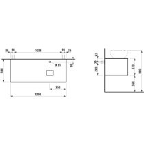 LAUFEN ILBAGNOALESSI Zásuvkový element 1200, s 1 zásuvkou, s výrezom vpravo, top Marrone Naturale vr. otvoru pre batériu, pre umývadlo H818977/8, 1200x500x370 mm, Multicolour farby 999, H4323190979991